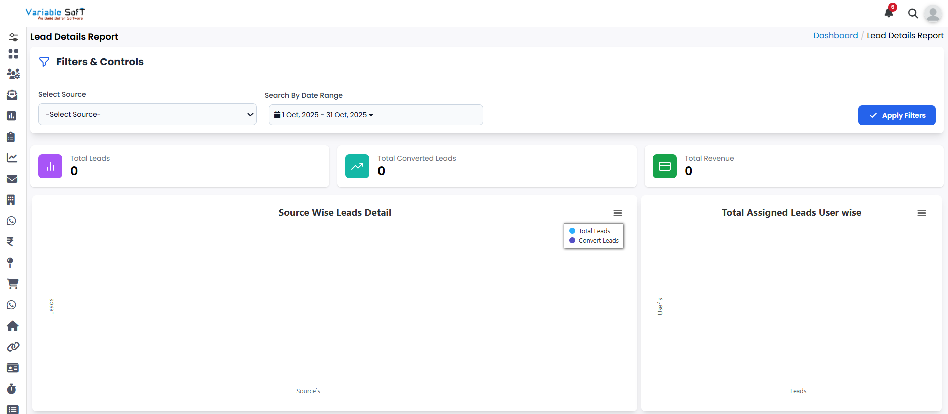 VSCRM lead report with call and follow-up context